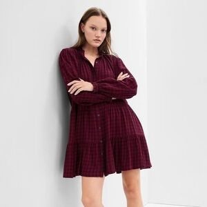 NWT Gap Relaxed Tiered Flannel Shirt Dress